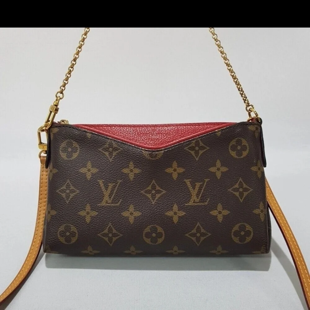 Dbl Authenticated Louis Vuitton Brown and Red Crossbody Bag Clutch